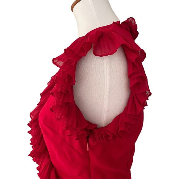 Jill Jill Stuart Carmine Red Ruffle Flutter Trim V-Neck A-Line Dress Size 6 - Picture 6 of 12